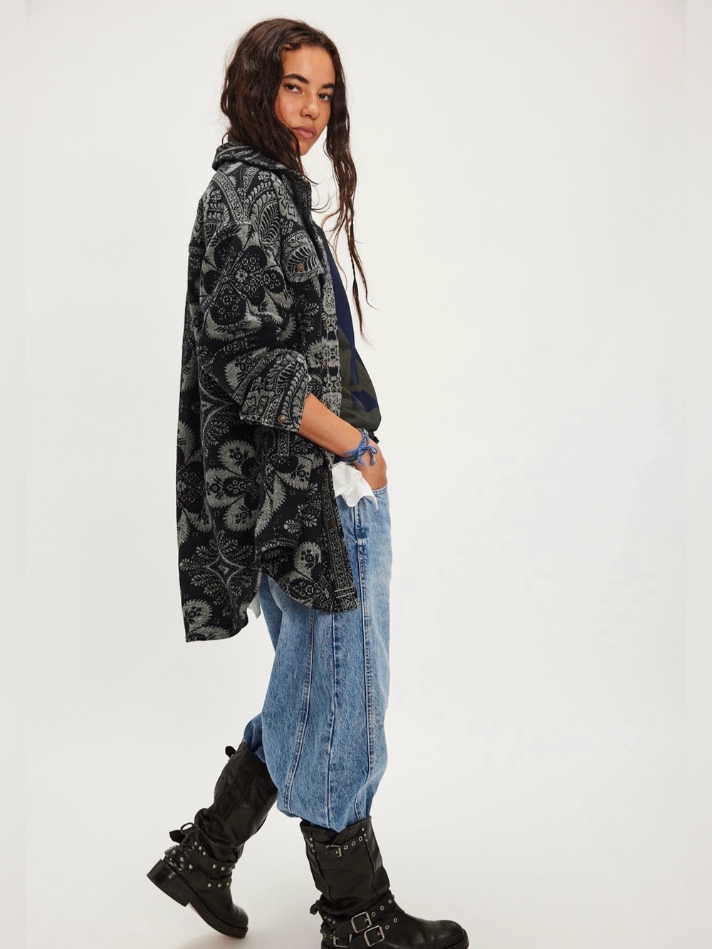 Free People We The Free London Fog Jacquard Shirt NWT Size XS - Picture 3 of 7